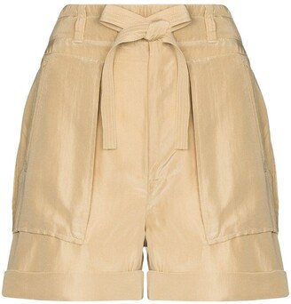 Paperbag-Waist Silk Shorts