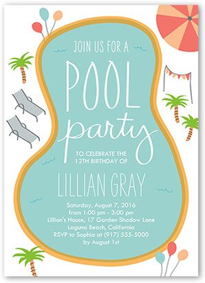 Girl Birthday Invitations: Birthday Pool Party Birthday Invitation, Blue, Standard Smooth Cardstock, Square