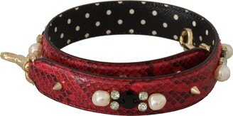 Red Exotic Leather Crystals Bag Shoulder Women's Strap