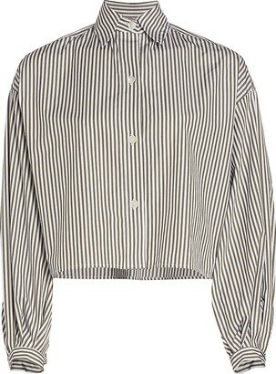 TWP Rendezvous Stripe Cotton Button-Front Crop Shirt