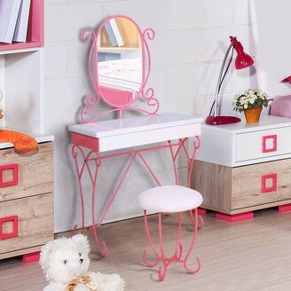 Gess Modern Pink Metal 2-piece Vanity and Stool Set