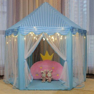 ComfyHome 55'' x 53'' Girls Large Princess Castle Play Tent with Star Lights - Blue_1pc-AD