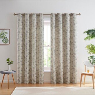 Zoey Burlap Flax Linen Floral Jacquard Privacy Light Filtering Transparent Window Grommet Long Thick Curtains Drapery Panels for Bedroom & Livi