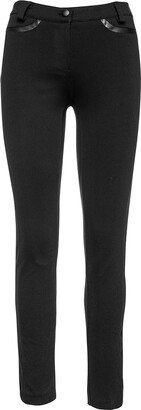 Conquista Black Fitted Jeggings With Faux Leather Detail At The Sides