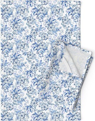 Folk Art Floral Tea Towels | Set Of 2 - Blue Watercolor By Ai18Io81 Russian Gzhel Style Linen Cotton Spoonflower