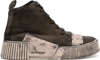 Distressed High-Top Leather Sneakers