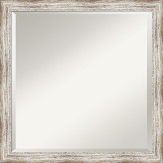Beveled Wood Bathroom Wall Mirror - Distressed Cream Frame - Outer Size: 23 x 23 in