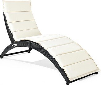 Folding Patio Rattan Lounge Chair Chaise Cushioned Portable Garden Lawn