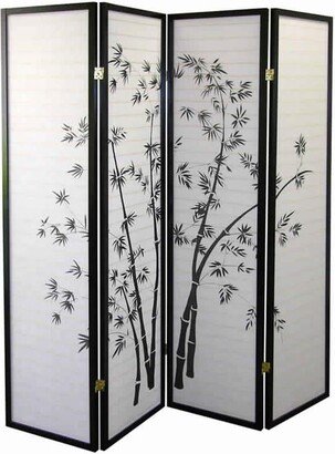 Wood and Paper 4 Panel Room Divider with Bamboo Print - 70 H x 1 W x 60 L Inches