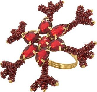 Saro Lifestyle Holiday Napkin Rings With Beaded Snowflake Design (Set of 4), Red, 3.5