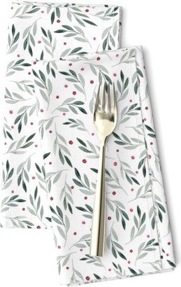 Holly Berries Dinner Napkins | Set Of 2 - Christmas Leaves & By Erin Kendal Green Cloth Spoonflower