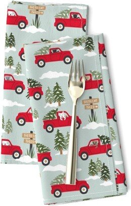 Winter Truck Dogs Dinner Napkins | Set Of 2 - Christmas Tree Trucks By Devondesignco Dog Pine Red Cloth Spoonflower