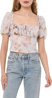 Floral Ruched Puff Sleeve Blouse