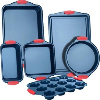 6-Piece Nonstick Bakeware Set - PFOA, PFOS, PTFE-Free Carbon Steel Baking Trays w/Heat safe Silicone Handles, Oven Safe Up to 450°F
