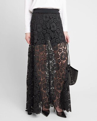 Anne Fontaine Cap Handkerchief Floral Lace Maxi Skirt