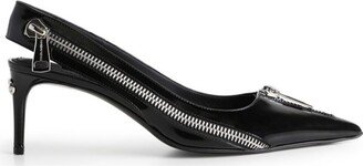 Zip-Detailed Polished Slingbacks