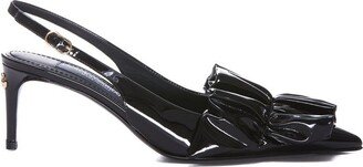 Logo-Plaque Ruched Slingbacks