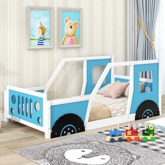 GEROJO Car-Shaped Twin Platform Bed with Wheels