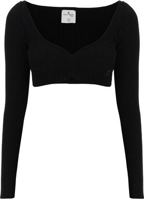 Long-Sleeved Knitted Cropped Top