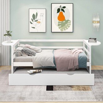 Twin Size Daybed with Trundle and Foldable Shelves-AA