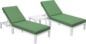 Chelsea White Chaise Lounge W/ Cushions & Side Table 2 Set