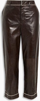 Cropped leather straight-leg pants