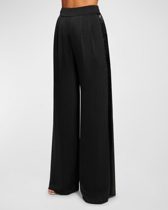 Malia Embellished Satin Wide-Leg Pants