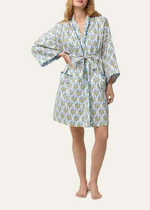 Scalloped Lemon-Print Organic Cotton Robe