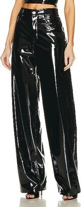 Faux Patent Leather Slouchy Pant in Black