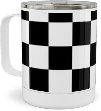 Travel Mugs: Checker - Black And White Stainless Steel Mug, 10Oz, Black