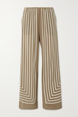 Striped Silk Wide-leg Pants - Brown