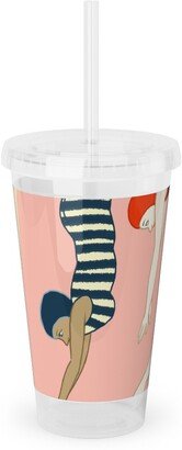 Travel Mugs: Lady Divers - Pink Acrylic Tumbler With Straw, 16Oz, Pink