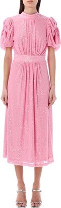 Sequin-Embellished Short-Sleeved Midi Dress