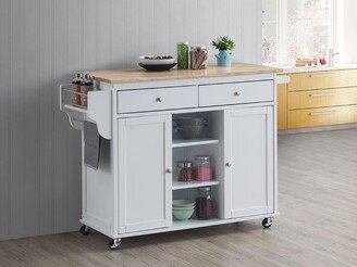 TiramisuBest Grady Cottage Kitchen Island Storage Cart Natural Finish Top, White