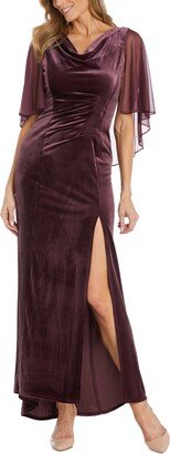 Petite Chiffon-Cape Cowlneck Velvet Gown