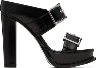 Black Platform Buckle Heeled Sandals