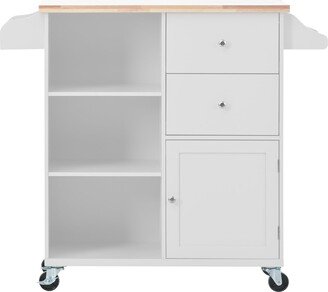 hommetree Kitchen Island Cart on 4 Wheels with 2 Drawers and 3 Open Shelves