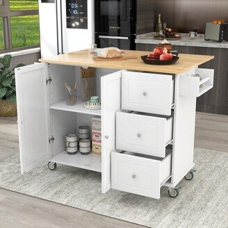 Calnod Rolling Mobile Kitchen Island Modern Storage Cabinet and Drop Leaf Desktop Breakfast Bar with Spice Rack & Towel Rack, Drawer