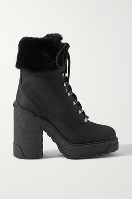 Claudia Faux Fur-trimmed Nubuck Ankle Boot - Black