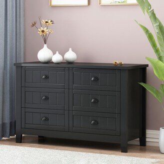 Retro 6-Drawer Dresser with Shell-shaped Handle