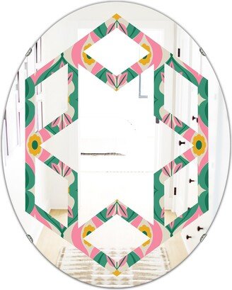 Designart 'retro pattern with flowers and leaves' Printed Modern Round or Oval Wall Mirror - Hexagon Star