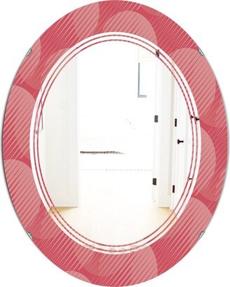 Designart 'Coral Round Geometrical' Printed Modern Round or Oval Wall Mirror - Triple C