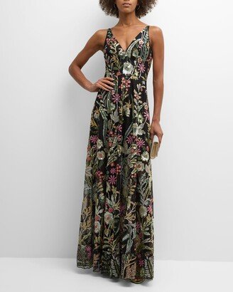 Dress the Population Black Label Ariyah Sleeveless Floral Sequin Gown