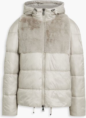 Faux fur-paneled quilted shell hooded jacket