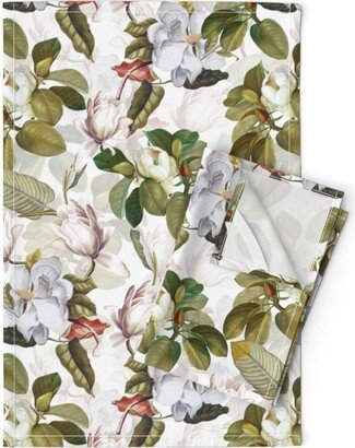 Magnolia Chintz Tea Towels | Set Of 2 - Blossoms By Utart Vintage Magnolias Botanical Linen Cotton Spoonflower