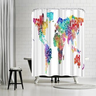 71 x 74 Shower Curtain, World Map Word 1 by Michael Tompsett - Art Pause