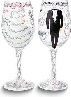 Curata Curata Hand-Painted Bride and Groom Wine Glass Set