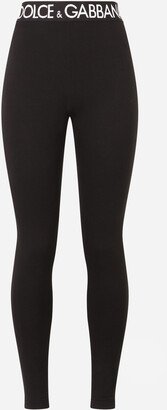 Jersey leggings with branded elastic
