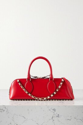 Rockstud Leather Tote - Red