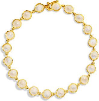 Rose Cut Rainbow Moonstone Petite Classic Link Yellow Gold Bracelet